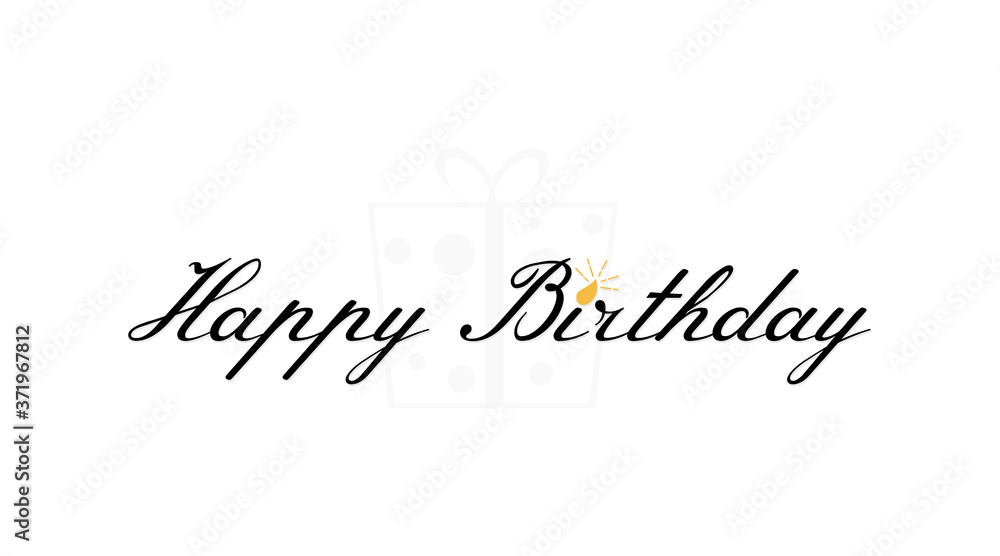 Fototapeta premium Happy birthday typography minimal black text with big gift box vector on white background illustration