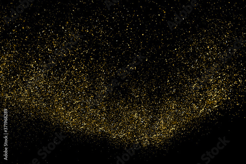 Gold Glitter Texture Isolated on Black Background. Golden stardust. Amber Particles Color. Sparkles Rain. Vector Illustration  Eps 10.