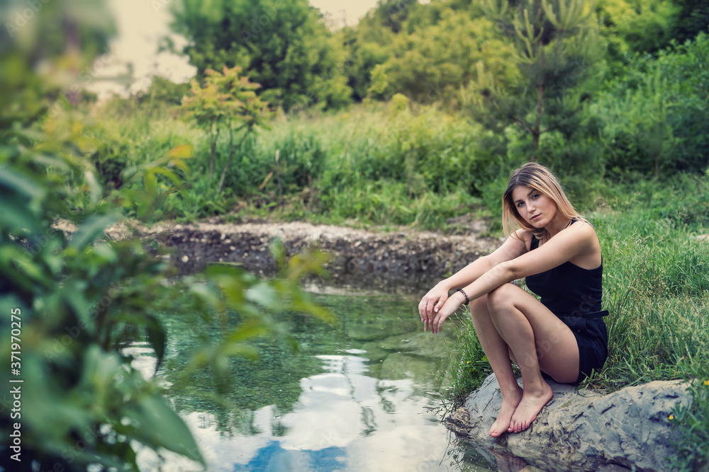 young woman relax and enjoy time at nature young woman relax and enjoy time at nature