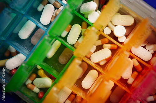 Medication after a kidney transplant, stored in a weekly pill box