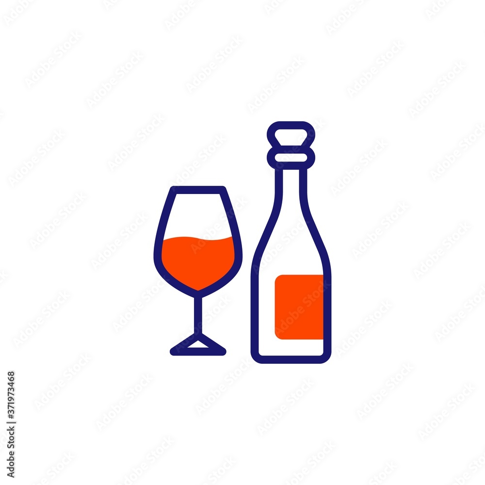Bottle and glass of wine line icon. linear style sign for mobile concept and web design. Wine bottle with wineglass outline vector icon. Symbol, logo illustration. Vector graphics Bottle and glass of wine line icon. linear style sign for mobile concept and web design. Wine bottle with wineglass outline vector icon. Symbol, logo illustration. Vector graphics