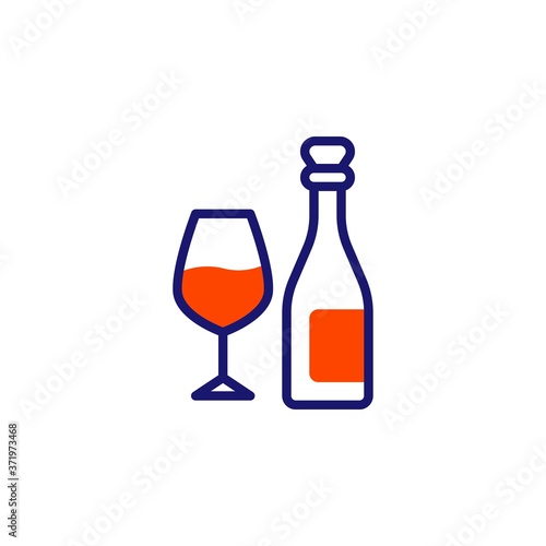 Bottle and glass of wine line icon. linear style sign for mobile concept and web design. Wine bottle with wineglass outline vector icon. Symbol, logo illustration. Vector graphics
