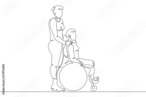 a woman driving a wheelchair with a disabled girl