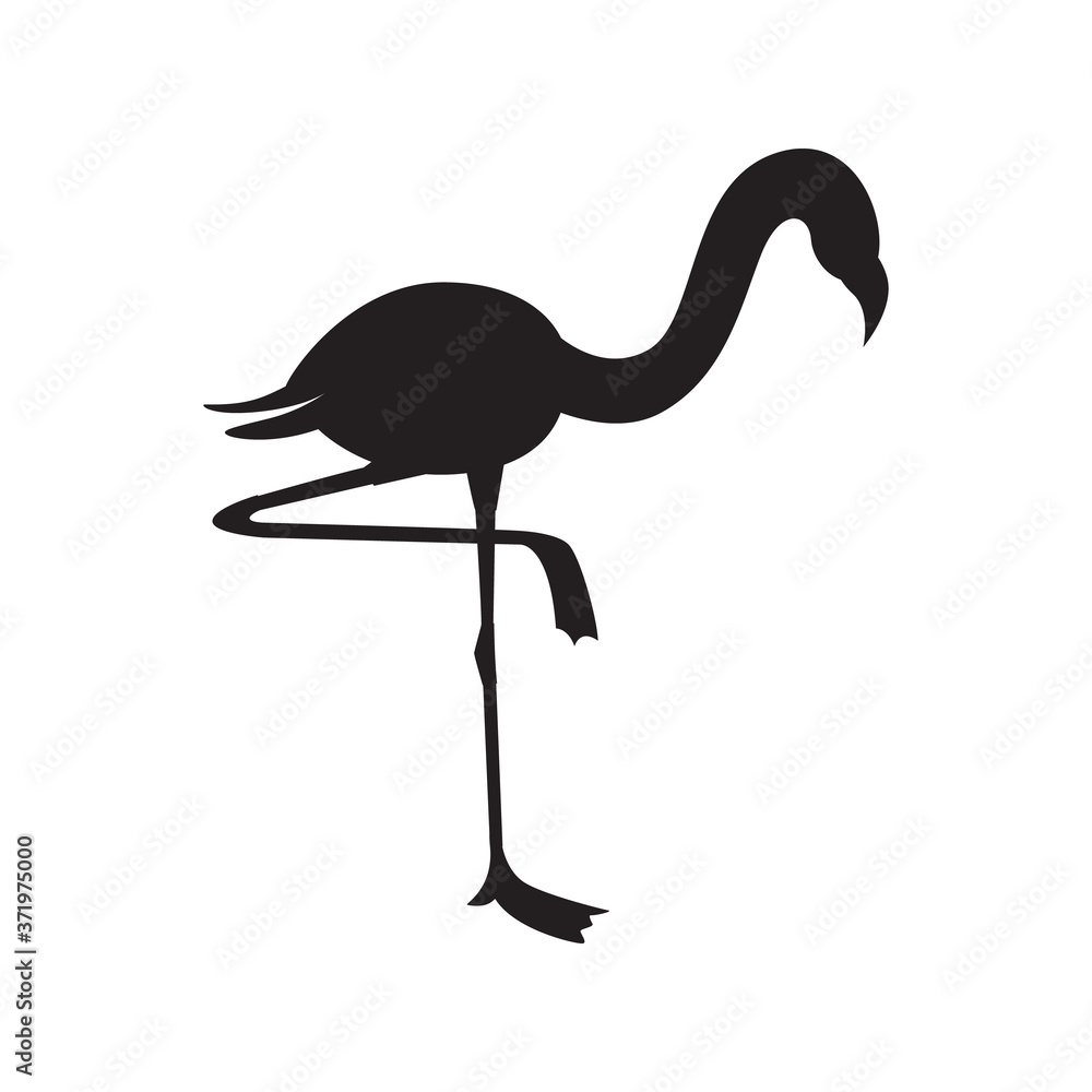 Fototapeta premium Flamingo standing bird black silhouette icon vector illustration isolated.