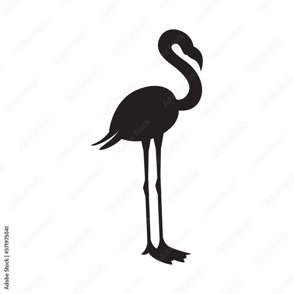 Black silhouette or contour of flamingo flat vector illustration isolated. Black silhouette or contour of flamingo flat vector illustration isolated.