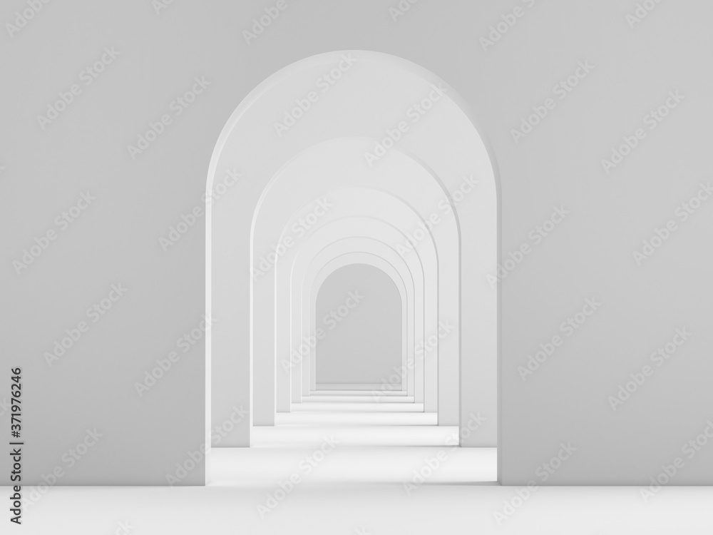 White acrhitecture arc rhythm background - 3d rendering - obrazy, fototapety, plakaty 