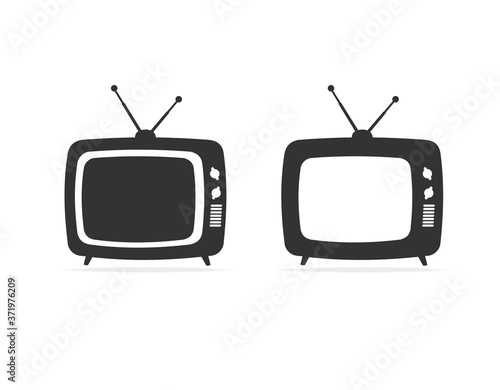 Cartoon Silhouette Black Retro Tv Set. Vector