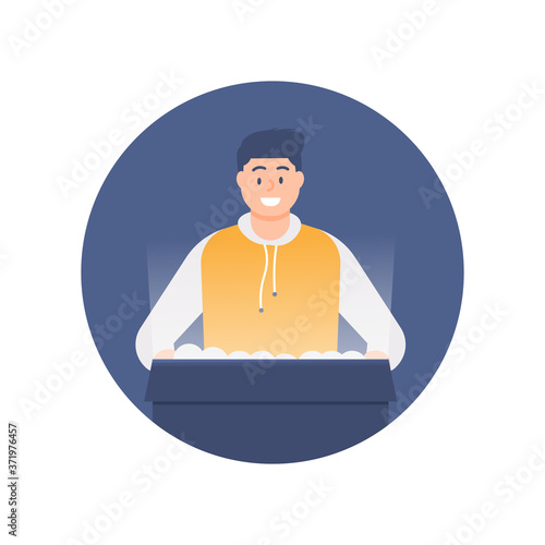 illustration of a man opening a box or unboxing. flat design. can be used for elements, landing pages, UI, websites