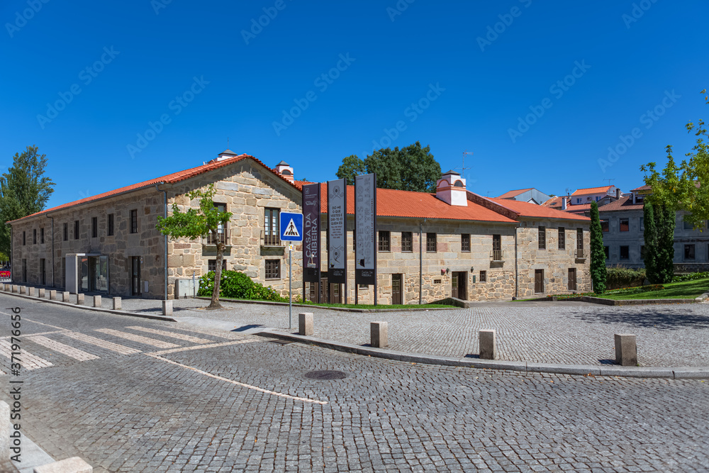 iew at the exterior front and lateral facade Casa da Ribeira Museum on Viseu city Downtown