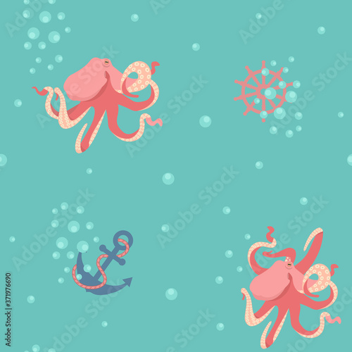Seamless vector illustration with octopuses