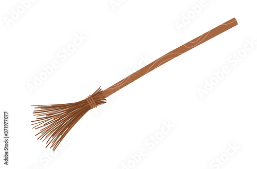 Cute vector broomstick. Halloween object icon. Autumn all saints eve illustration with witch related element. Samhain broom stick picture for kids. .