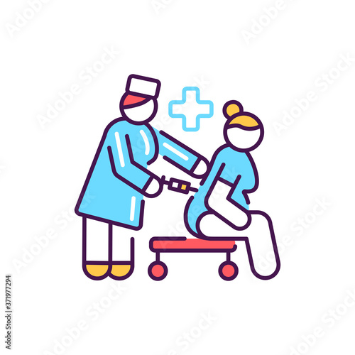 Individual anesthesia for pregnant women color line icon. Pictogram for web, mobile app, promo. UI UX design element.
