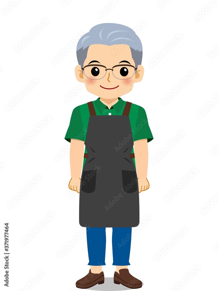 エプロンを着た年配の男性