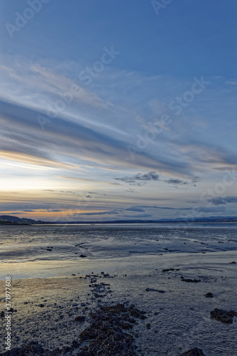 Twilight Colours on a cold evening looking over the Montrose Basin at Low Tide with the tide and silt banks exposed by the receding water