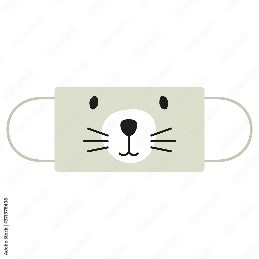 Reusable mouth kids funny mask with animal face. Medical cute mask vector illustration isolated on white. Reusable mouth kids funny mask with animal face. Medical cute mask vector illustration isolated on white.