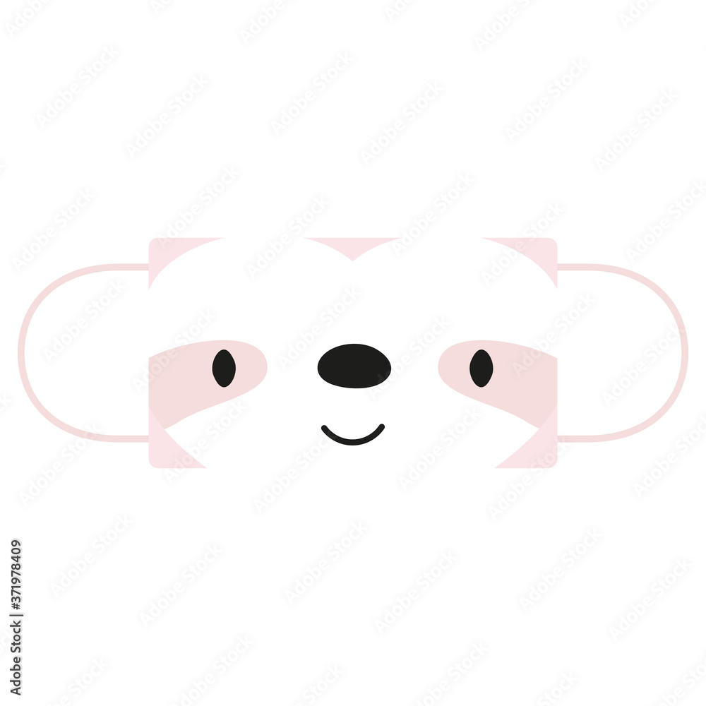 Reusable mouth kids funny mask with sloth face. Medical cute mask vector illustration isolated on white. Reusable mouth kids funny mask with sloth face. Medical cute mask vector illustration isolated on white.