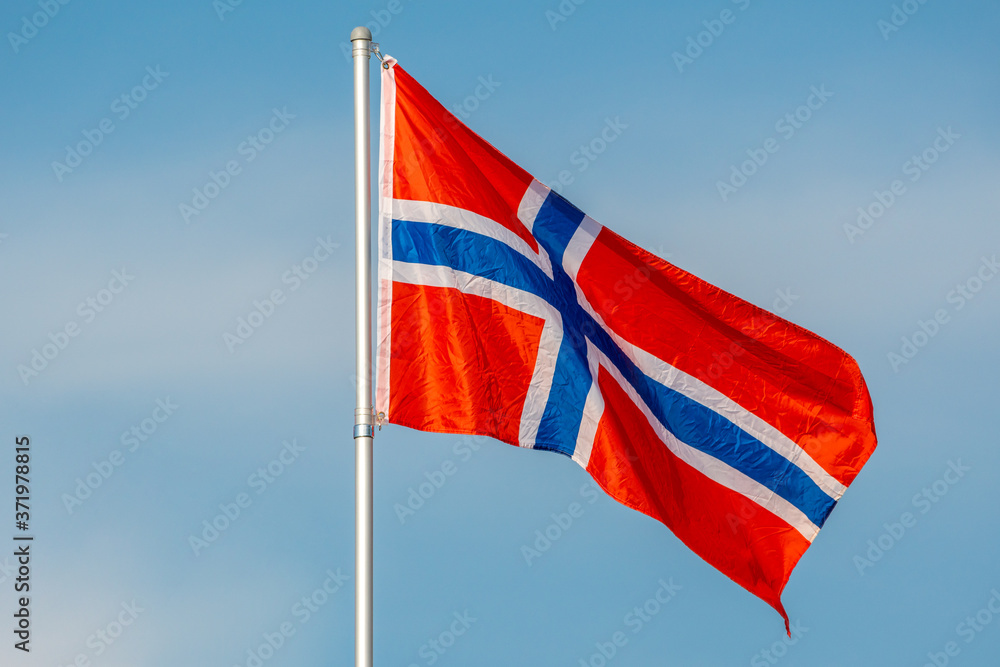 Norway flag blowing in the wind