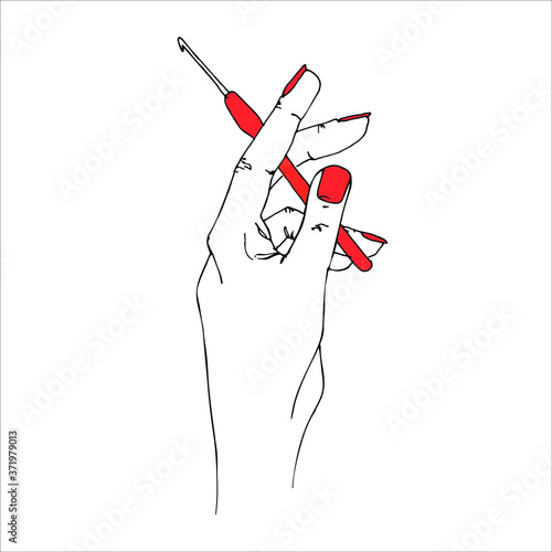 vector crochet hook in the hand of a needlewoman