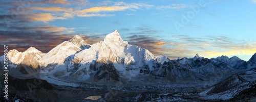 Mount Everest, evening panoramic view, Nepal Himalays