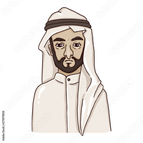 Vector Cartoon Arabian Man in White Keffiyeh and Kandura.
