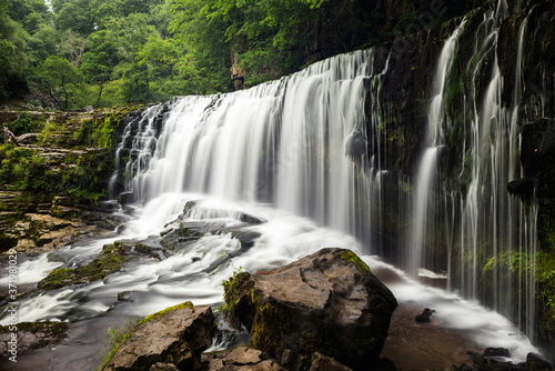 Sgwd Isaf Clun-Gwyn WATERFALL in Brecon Beacons National Park in Wales.