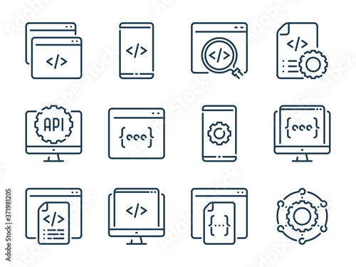 Programming and Development related vector line icons. Web and Application Development outline icon set.