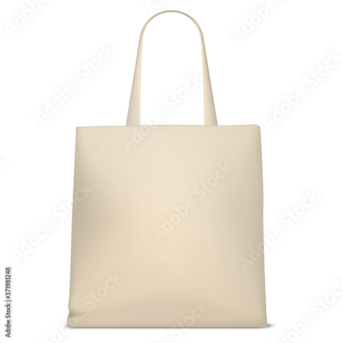 Reusable grocery bag, vector mockup. Blank eco friendly fabric shopping bag with handles isolated on white background
