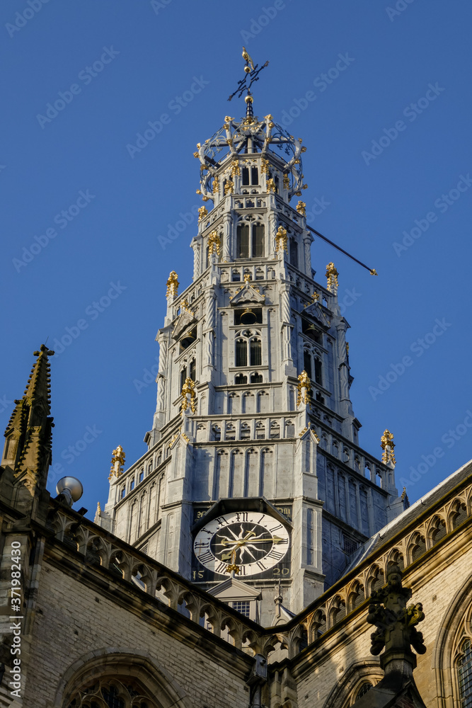 Obraz premium tower of an old church in the Dutch city of Haarlem