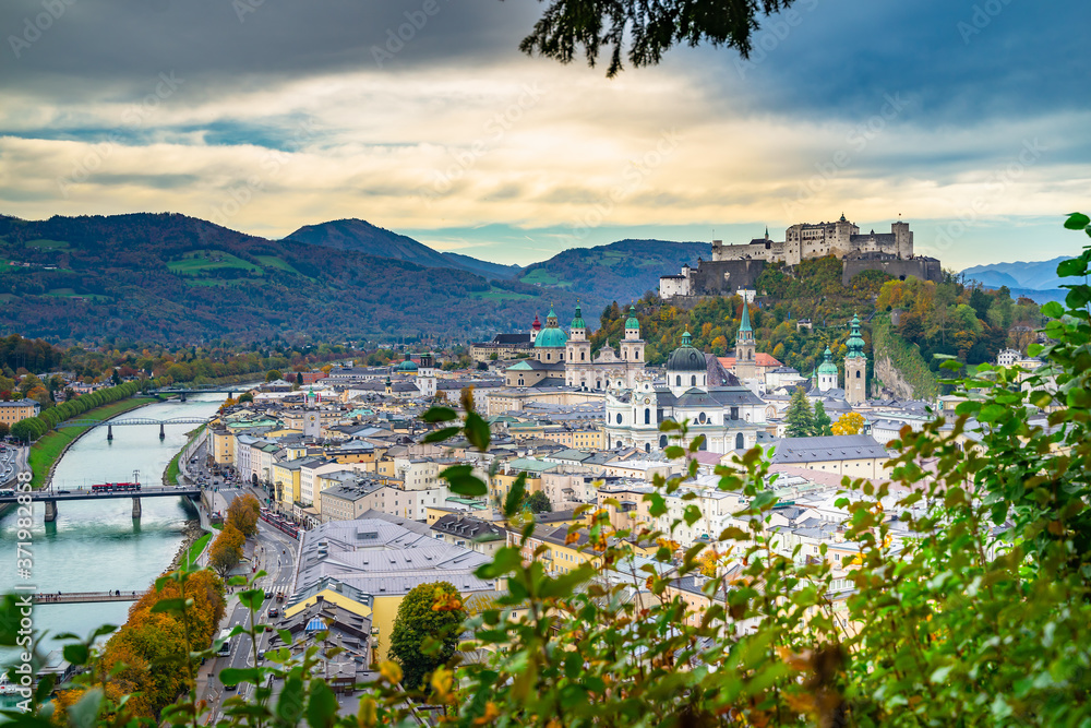 Wonderful view of the amazing mysterious historic Salzburg, Austria