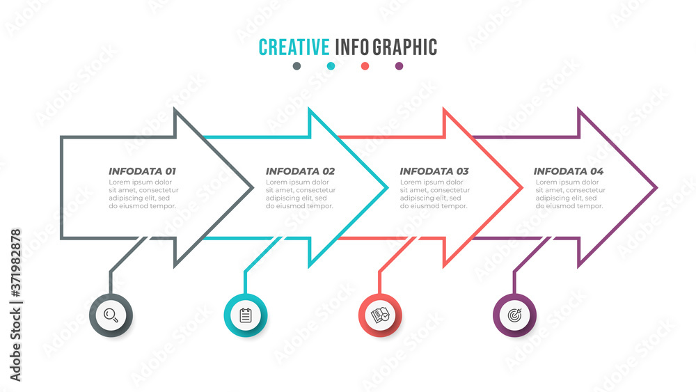 Business infographic template. Thin line design with arrow and 4 options or steps. Can be used for annual report, info chart, presentation. Business infographic template. Thin line design with arrow and 4 options or steps. Can be used for annual report, info chart, presentation.