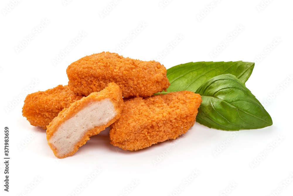 Crispy chicken nuggets, isolated on white background Crispy chicken nuggets, isolated on white background