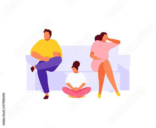 Indifferent parents ignore their child. Dysfunctional and unhappy family vector illustration