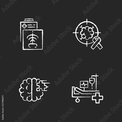 Health care services chalk white icons set on black background