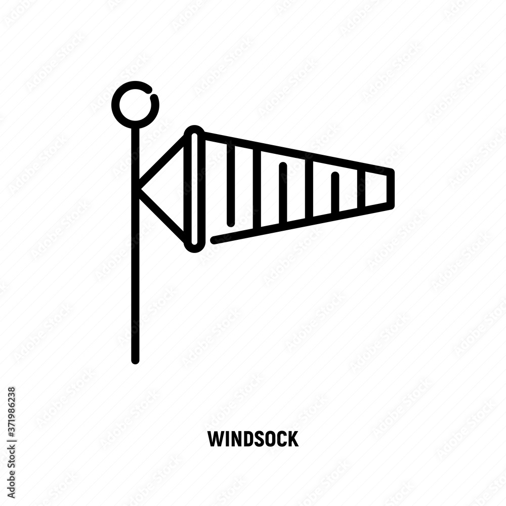 Windsock thin line icon. Vector illustration of air wind direction, aviation instrument. Windsock thin line icon. Vector illustration of air wind direction, aviation instrument.