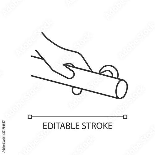 Handrails linear icon. Stairs railing system. Modern wall mounted handrails for seniors. Thin line customizable illustration. Contour symbol. Vector isolated outline drawing. Editable stroke