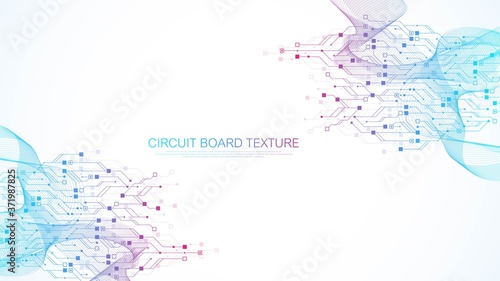 Abstract background with High-tech technology texture circuit board texture. Abstract circuit board banner wallpaper. Electronic motherboard vector illustration
