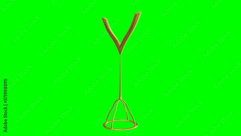 Animated spinning all gold trophy with V for victory design and gold round wire frame stand. Isolated and loop able on green background. Animated spinning all gold trophy with V for victory design and gold round wire frame stand. Isolated and loop able on green background.