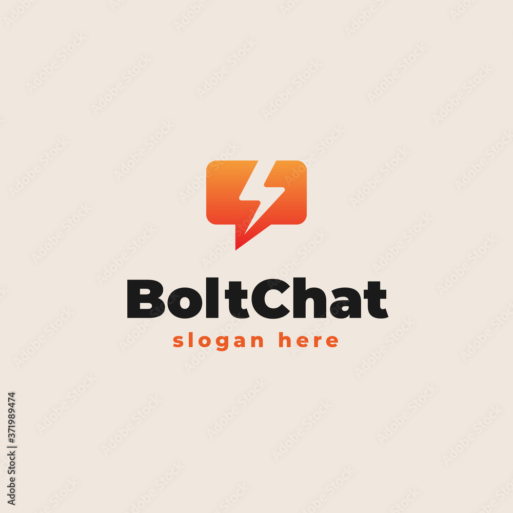 Bubble chat with thunder bolt icon logo template. Vector illustration Bubble chat with thunder bolt icon logo template. Vector illustration