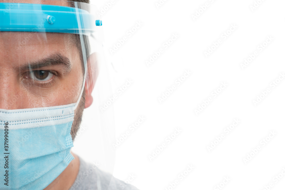 Close-up of face wearing protection with copyspace Close-up of face wearing protection with copyspace