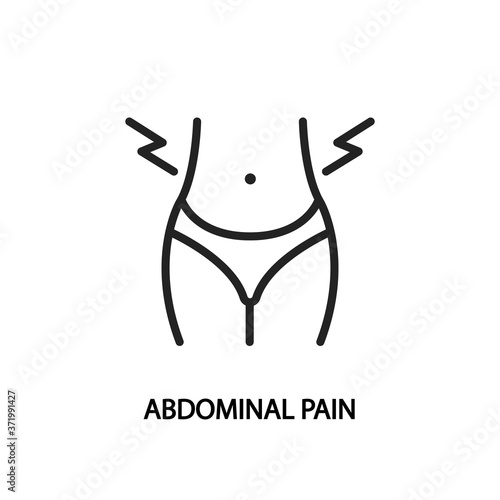 Abdominal pain line flat icon. Vector illustration stomach pain during menstruation