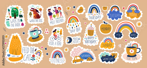 Digital vector planner cute stickers isolated. Every day digital planner stickers. Symbols 