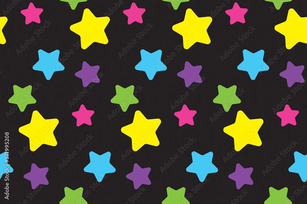 Seamless pattern with stars. Colorful background. Simple creative print for clothes, web, greeting cards, gift wrap and design. Black, yellow, blue, purple, pink and green colors. Jpg file Seamless pattern with stars. Colorful background. Simple creative print for clothes, web, greeting cards, gift wrap and design. Black, yellow, blue, purple, pink and green colors. Jpg file