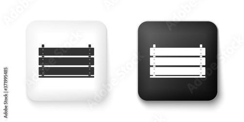 Black and white Wooden box icon isolated on white background. Grocery basket, storehouse crate. Empty wooden container for vegetables, products. Square button. Vector.