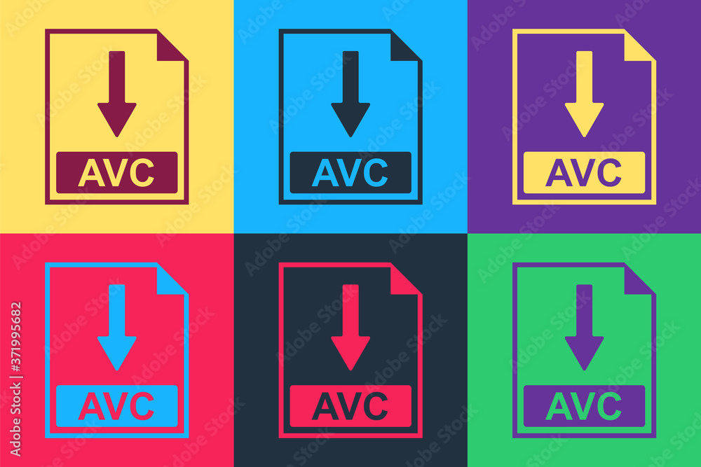 Pop art AVC file document icon. Download AVC button icon isolated on color background. Vector. Pop art AVC file document icon. Download AVC button icon isolated on color background. Vector.