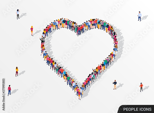 Large group of people in the heart sign shape.