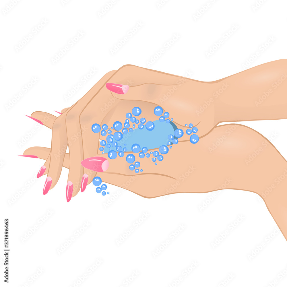 Woman at the sink washes his hands with soap. Vector illustration Woman at the sink washes his hands with soap. Vector illustration