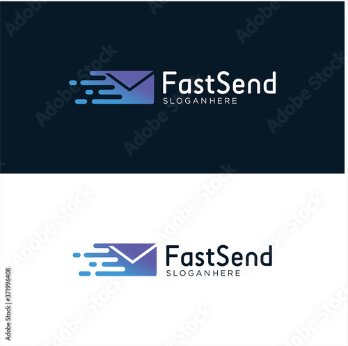 Fast Mail Logo Template Sending Sign. Fast Message Service Logo Design Vector Stock. Fast Post Logo Design Template. Mail Delivery Logo courier service delivery of letters. Flying envelope speed