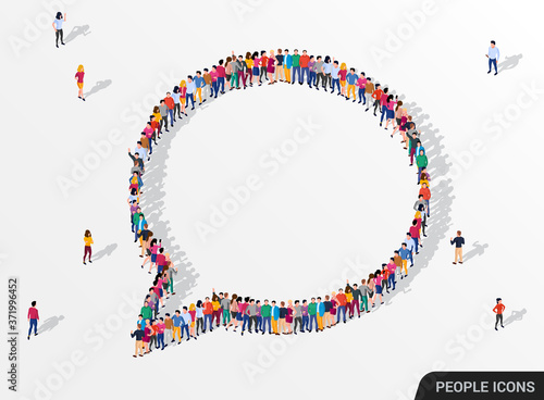 Large group of people in the chat bubble shape. photo