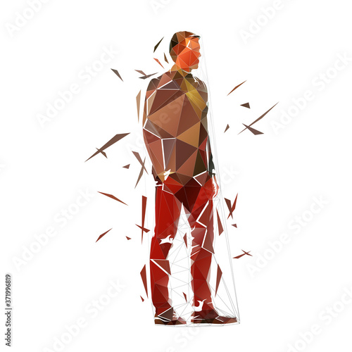 Business man standing, abstract vector low polygonal illustration, geometric drawing. Isolated business people, side view