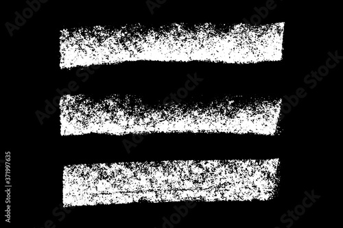 Set of grunge white chalk texture stripe brush on black background